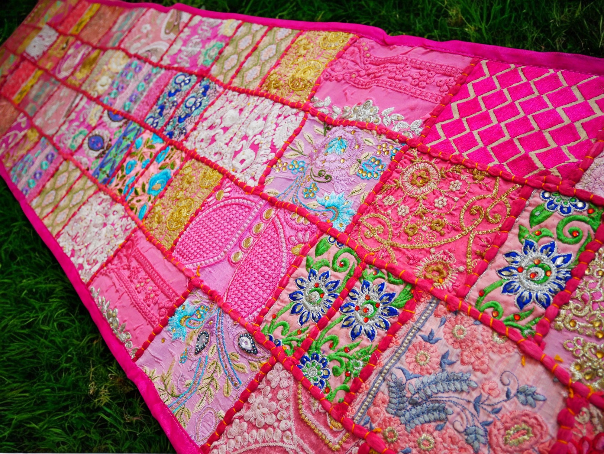 Boho wall hanging - Colorful tapestry - table runner vintage saree patchwork runner