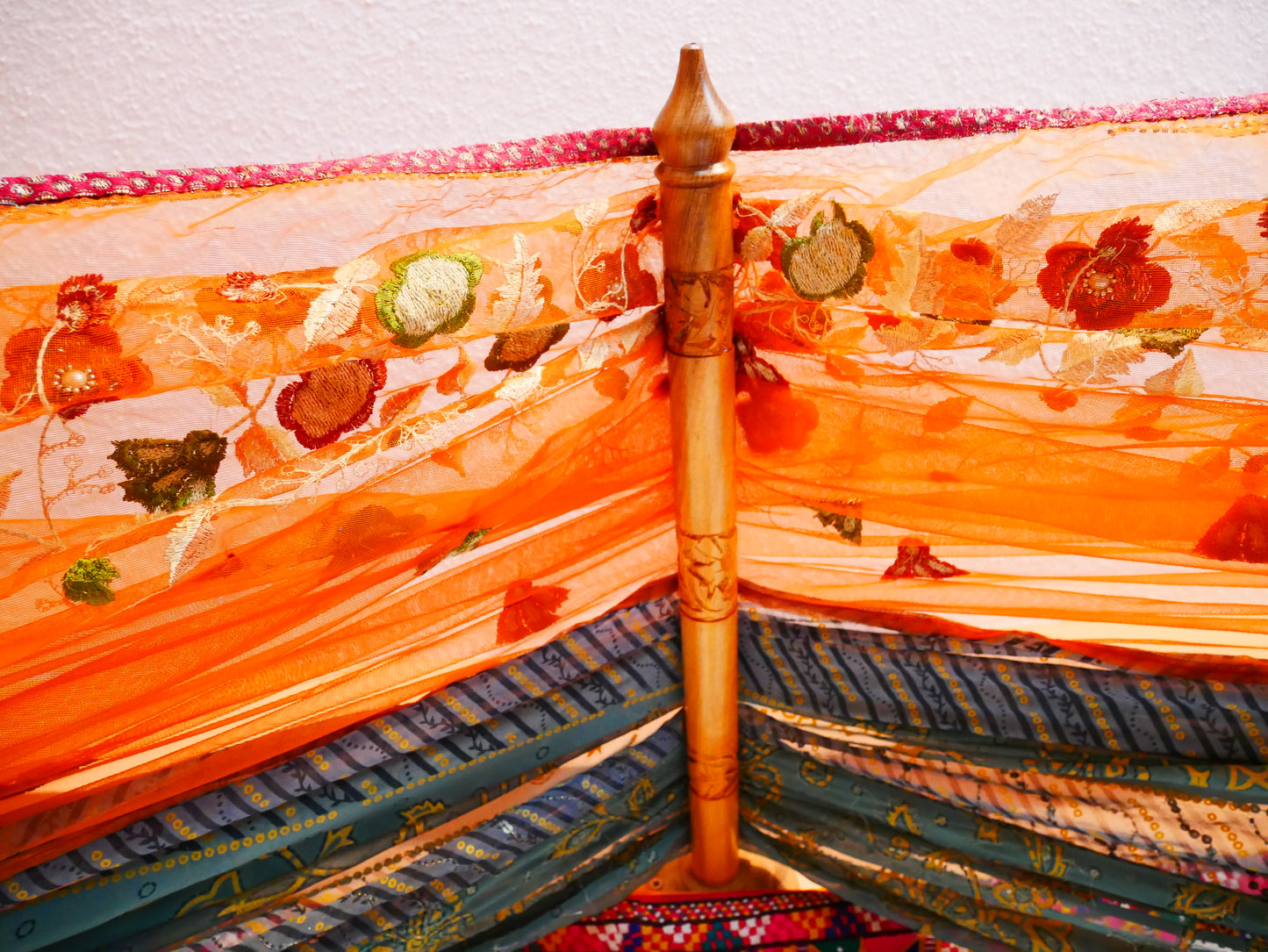 Princess bed canopy - custom made saree canopy frame with handcrafted walnut wood rods | bed curtains - meditation space