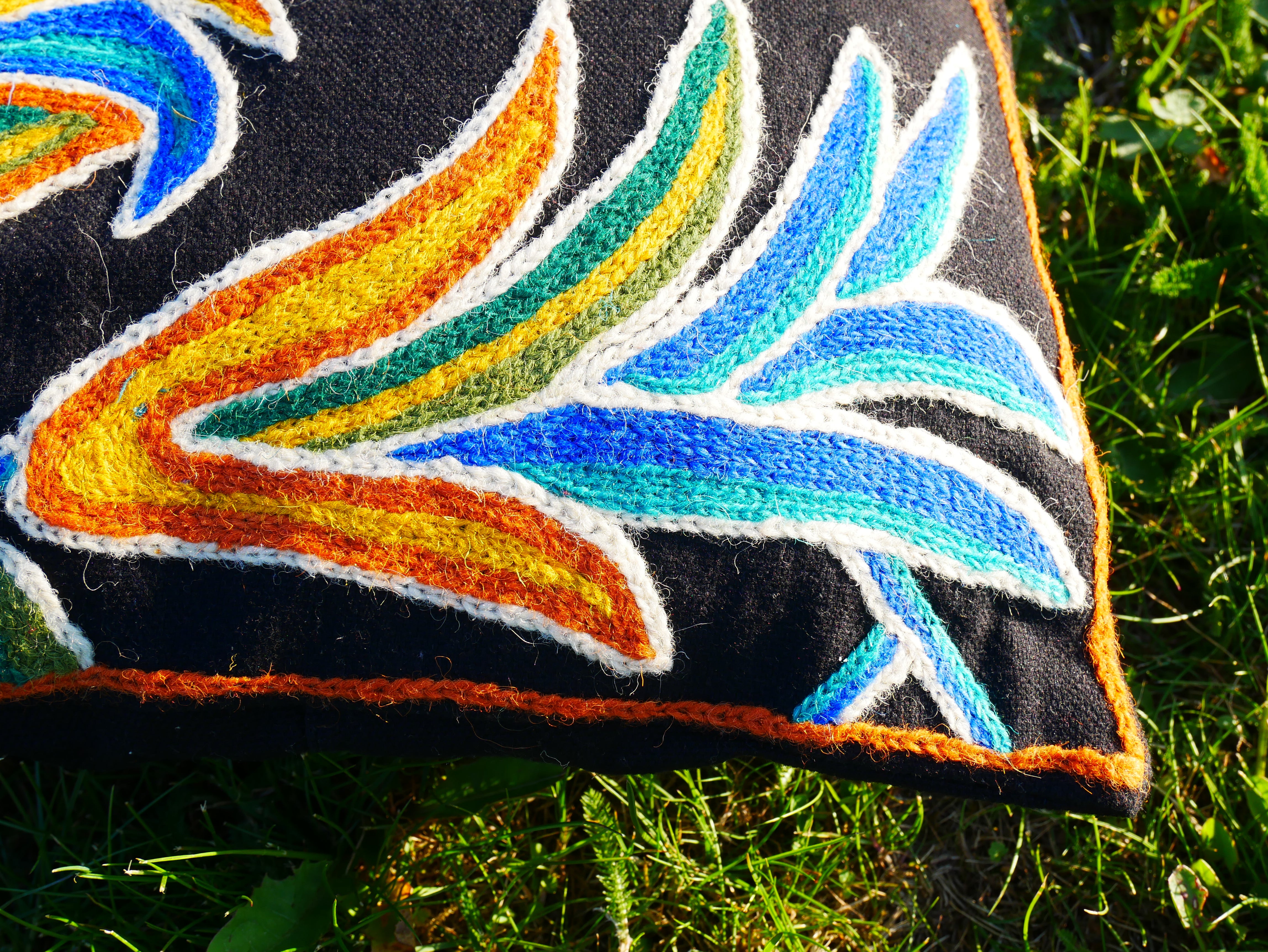 Colorful Kashmiri Crewel Pillow Covers: Handcrafted by Artisans 16x16 inches
