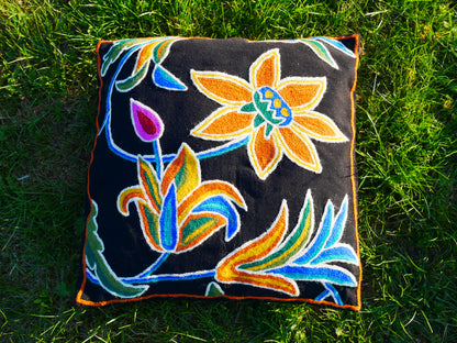 Colorful Kashmiri Crewel Pillow Covers: Handcrafted by Artisans  16x16 inches