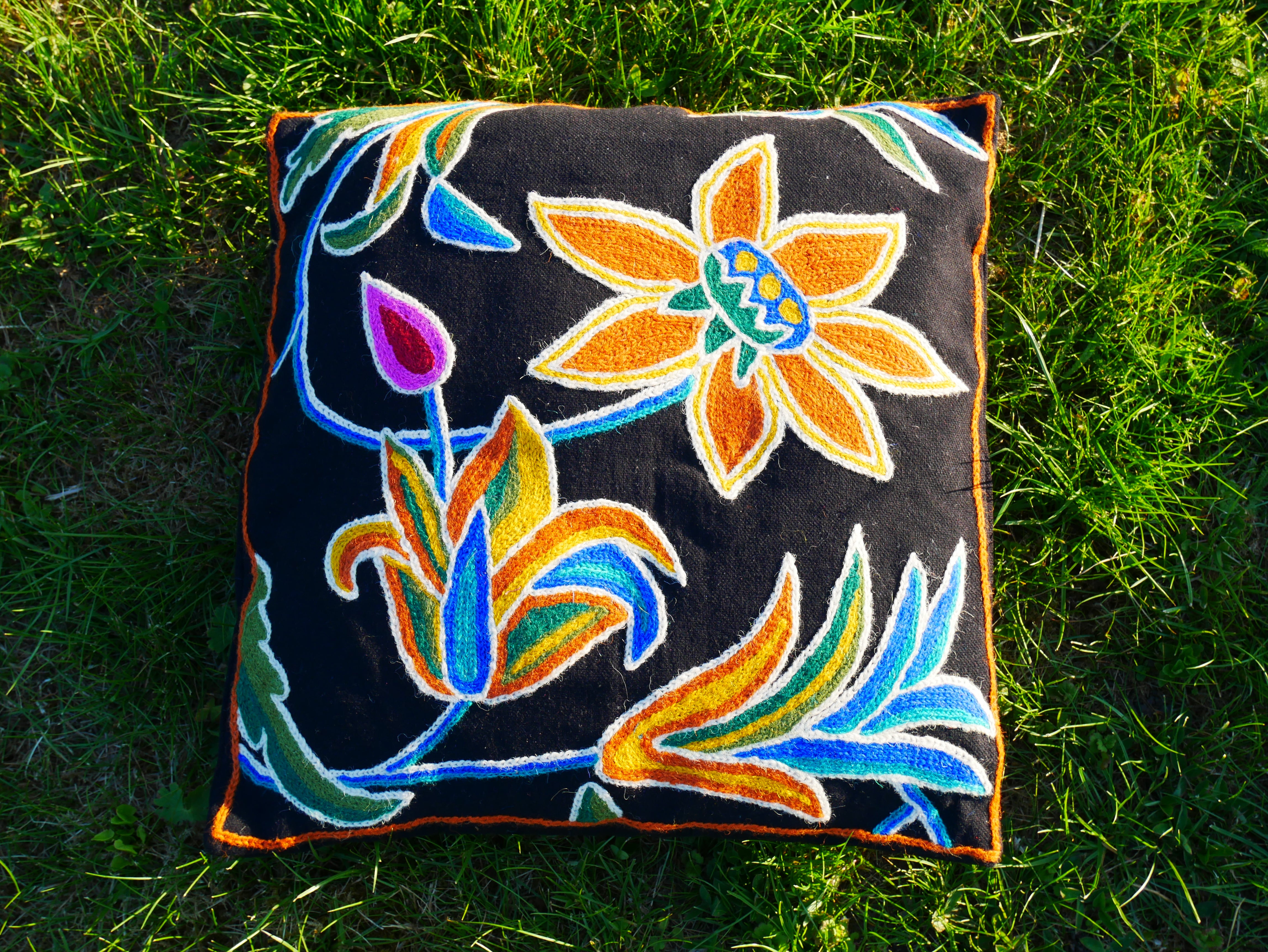 Colorful Kashmiri Crewel Pillow Covers: Handcrafted by Artisans 16x16 inches
