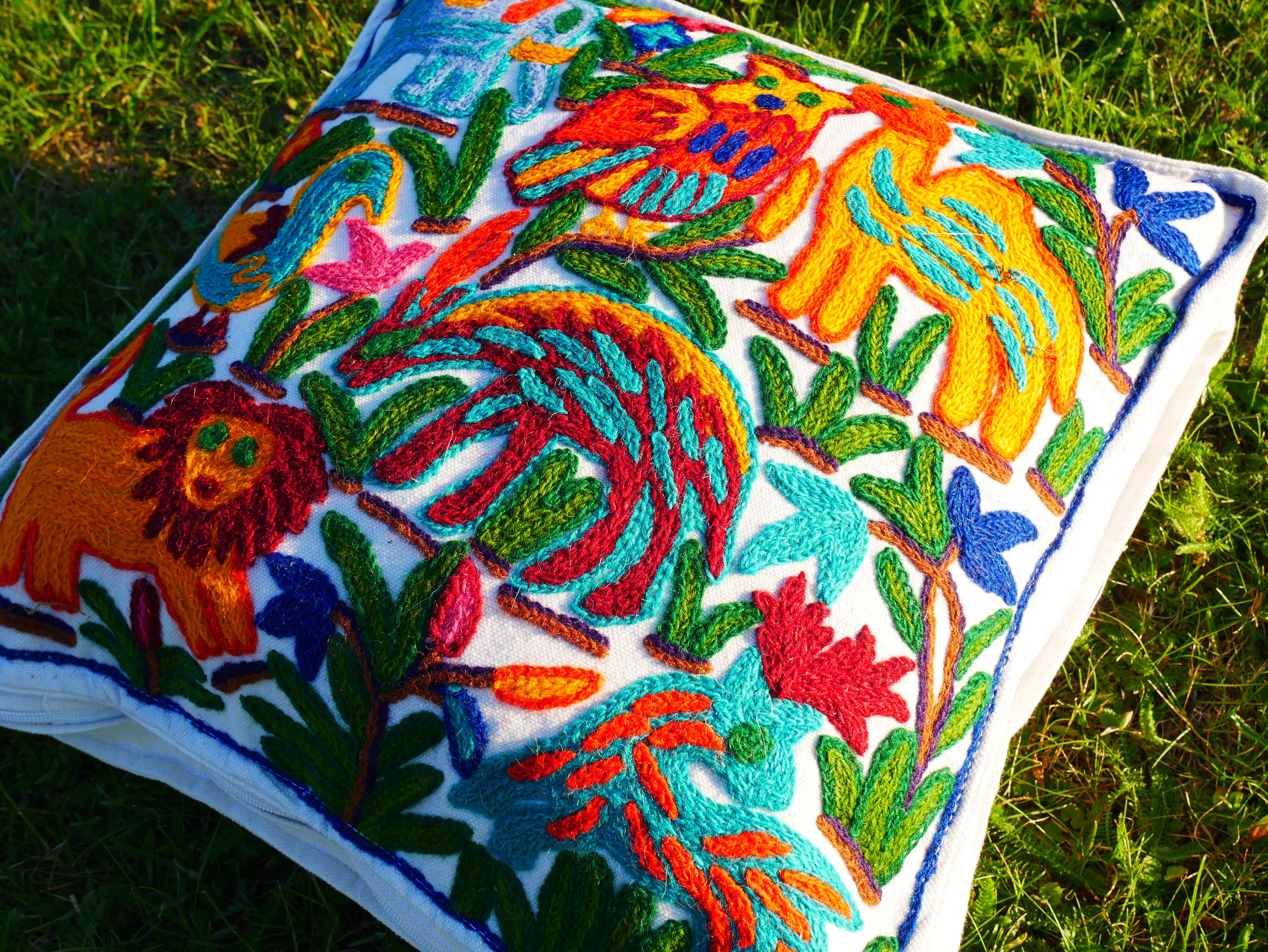 Hand Embroidered Kashmiri Floor Pillow Cover – Boho Jungle Meditation Cushion, Hippie Home Decor (Cover Only)