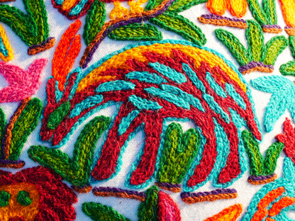 Hand Embroidered Kashmiri Floor Pillow Cover – Boho Jungle Meditation Cushion, Hippie Home Decor (Cover Only)