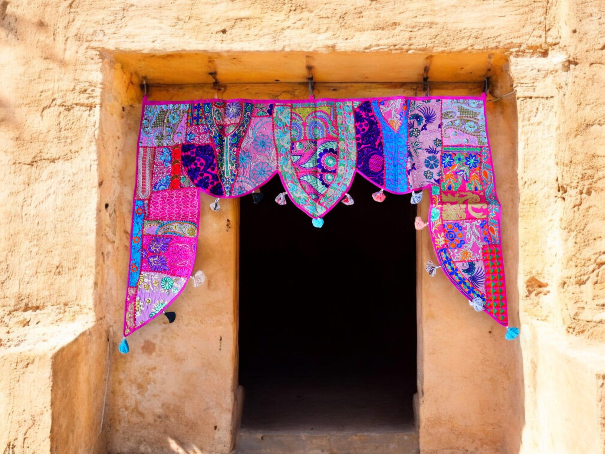 Tapiz indio para puerta - Toran - colorida decoración de pared bohemia y para hogares hippies