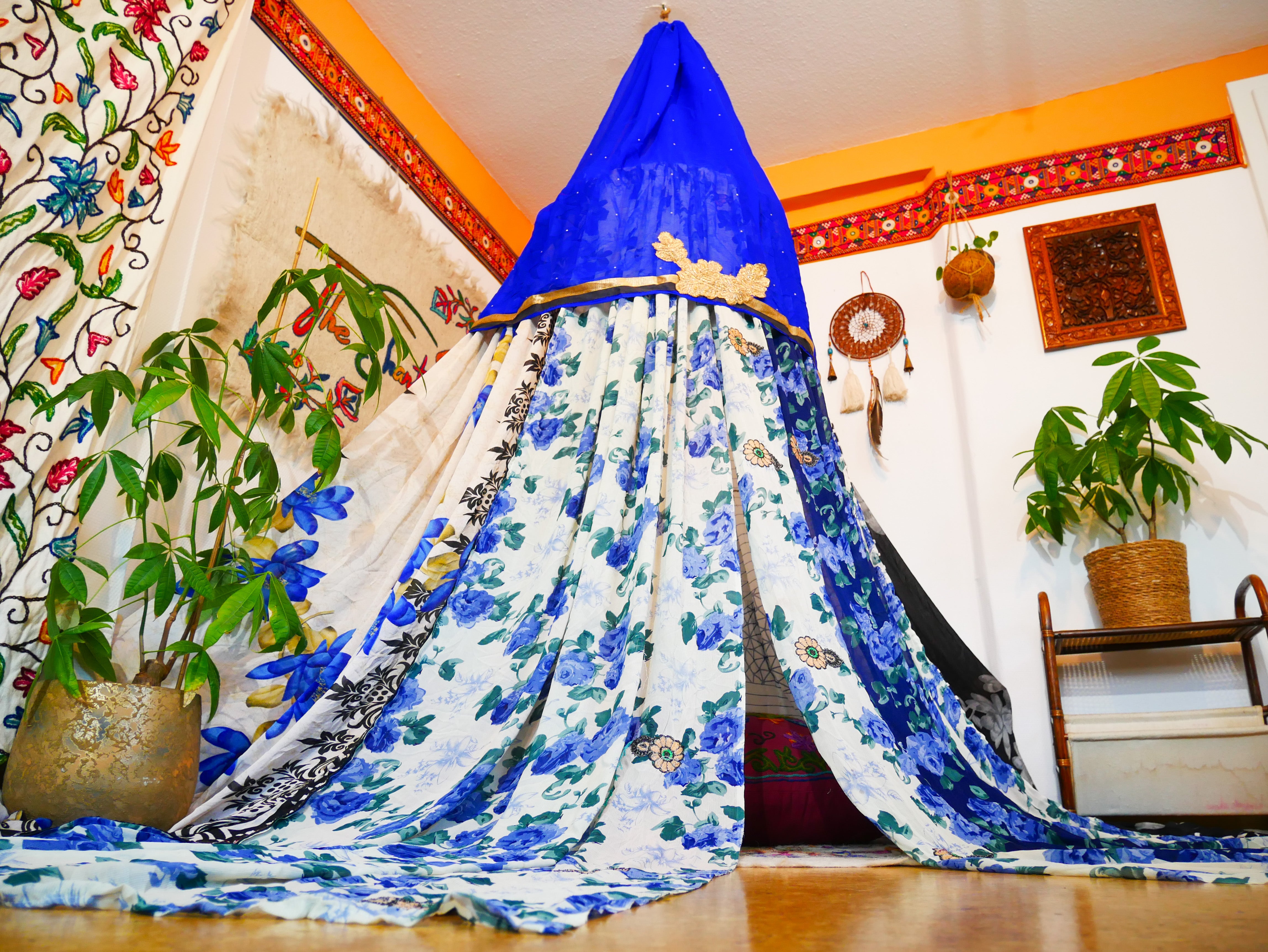 Saree canopy - indoor tent - bed canopy | bohemian wedding backdrop | Indian Hippie decor - floor seating area | meditation room - glamping