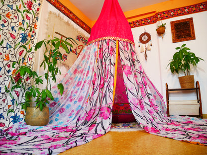 Saree canopy - Play tent - bed canopy | bohemian wedding backdrop | Indian Hippie decor - floor seating area | meditation room - glamping