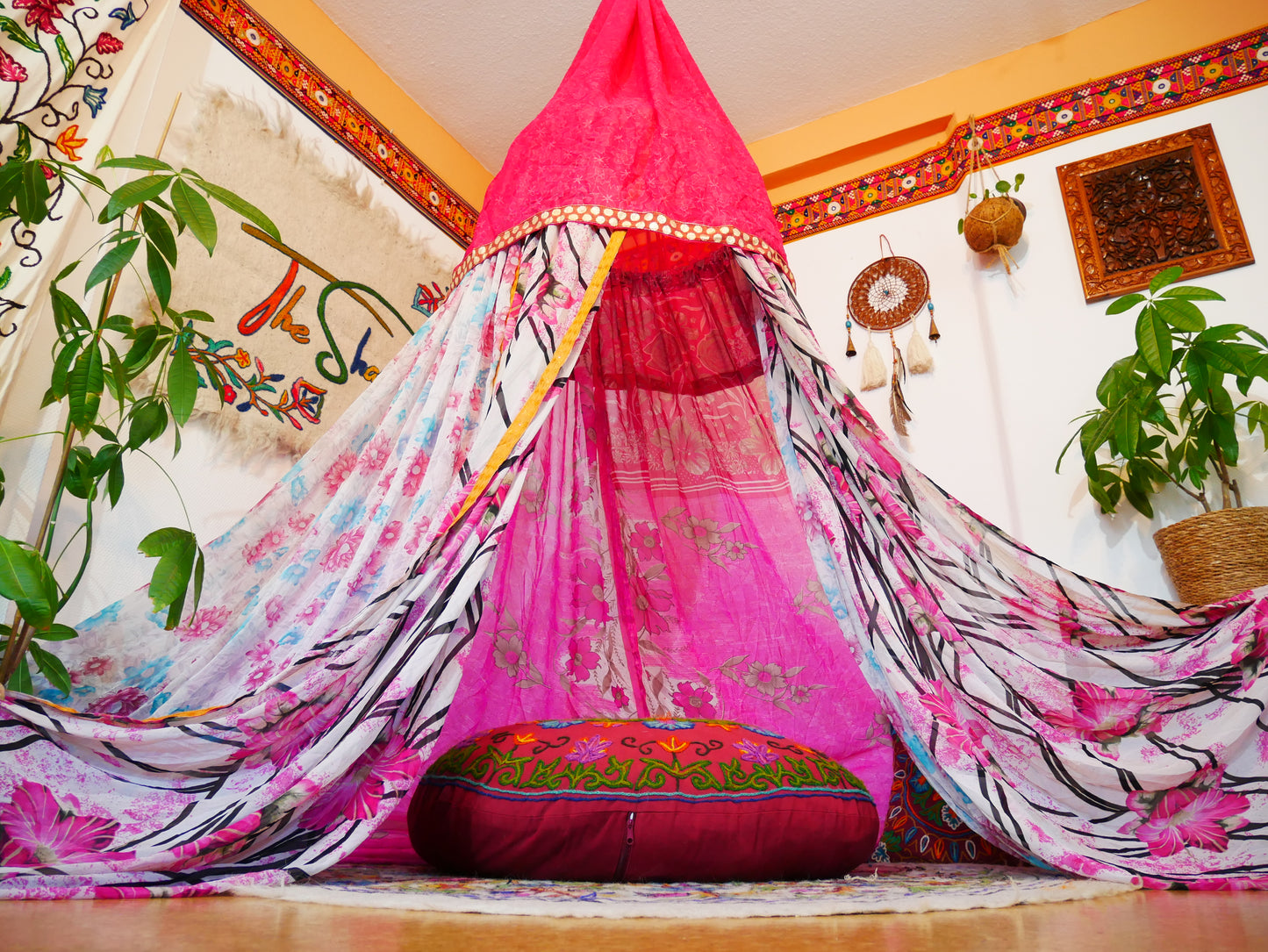 Saree canopy - Play tent - bed canopy | bohemian wedding backdrop | Indian Hippie decor - floor seating area | meditation room - glamping