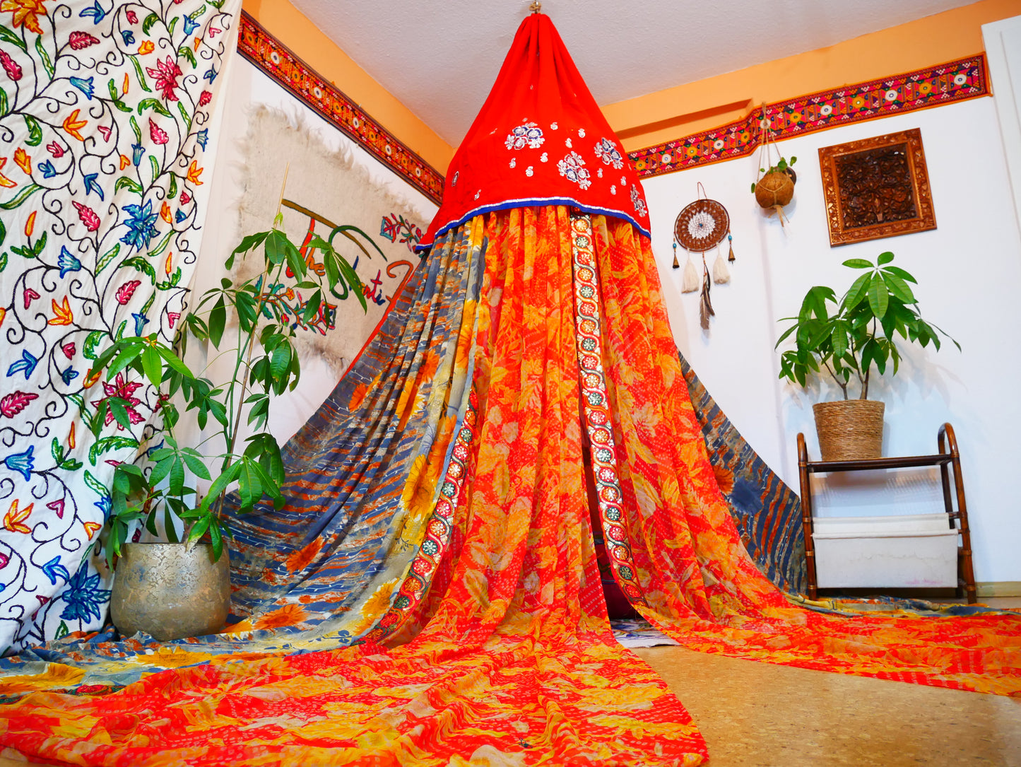Saree canopy - indoor tent - bed canopy | bohemian wedding backdrop | Indian Hippie decor - floor seating area | meditation room - glamping