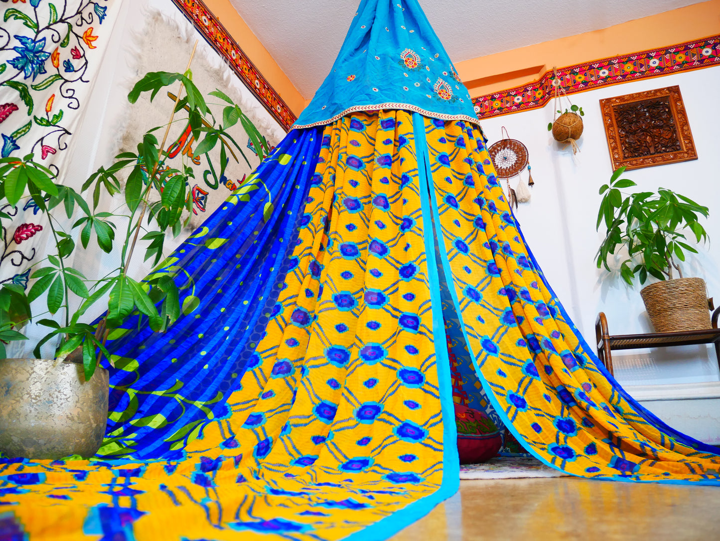 Saree canopy - indoor tent - bed canopy | bohemian wedding backdrop | Indian Hippie decor - floor seating area | meditation room - glamping