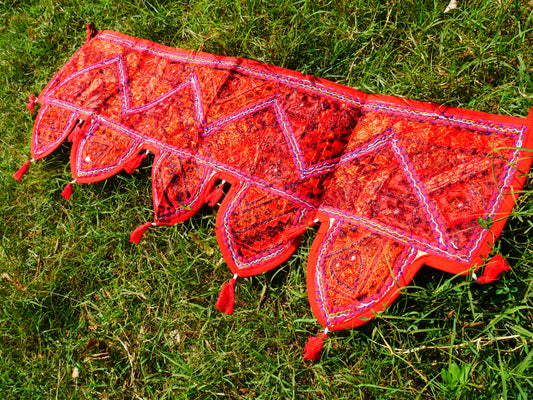 Embroidery Toran - Indian door hanging - Boho window valance Red