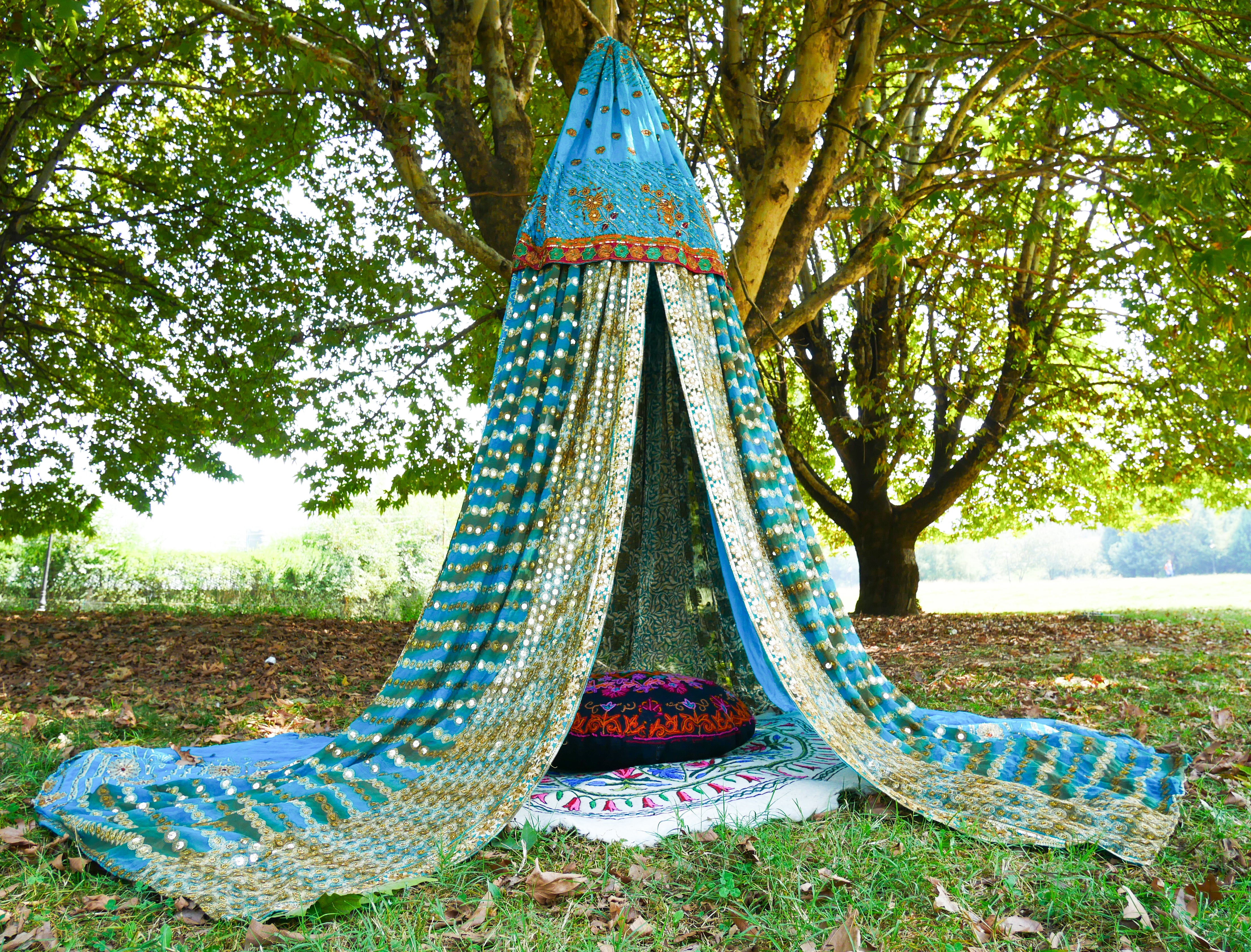 Dosel bohemio - Tienda de sari - Dosel de cama | Decoración hippie - Baldaquino Shanti para espacios de meditación o rincones de lectura