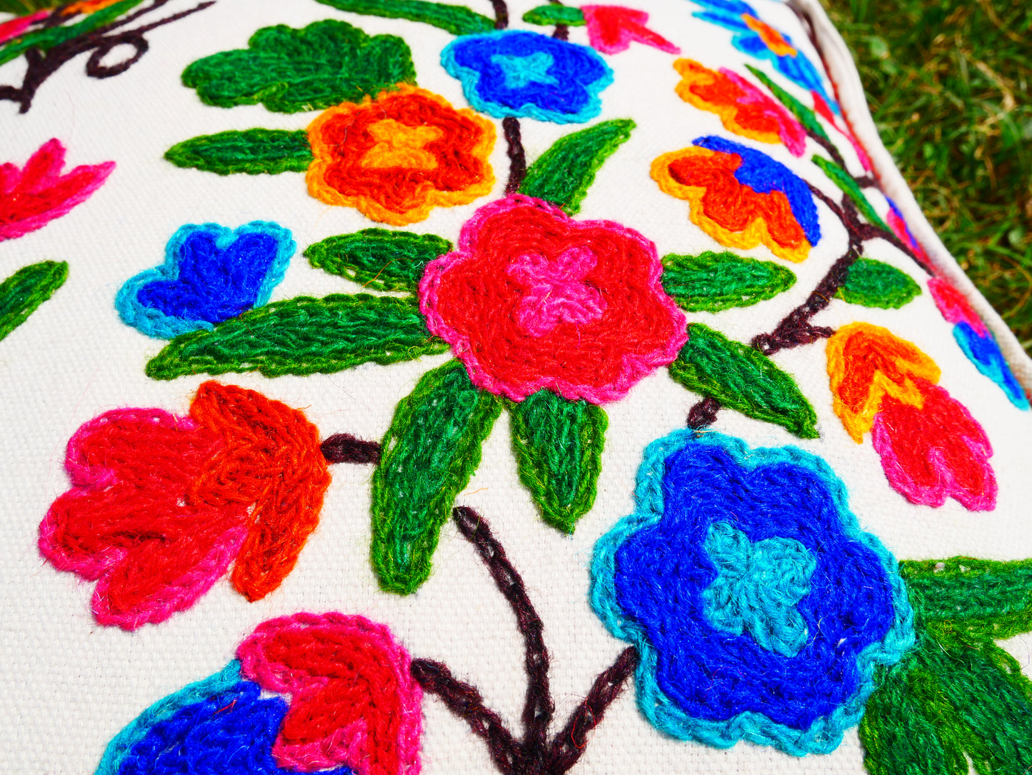 Kashmiri Meditation cushion Embroidery floor pillow cover, Hand embroidered flower Mandala - boho hippie floor seating | Cover only