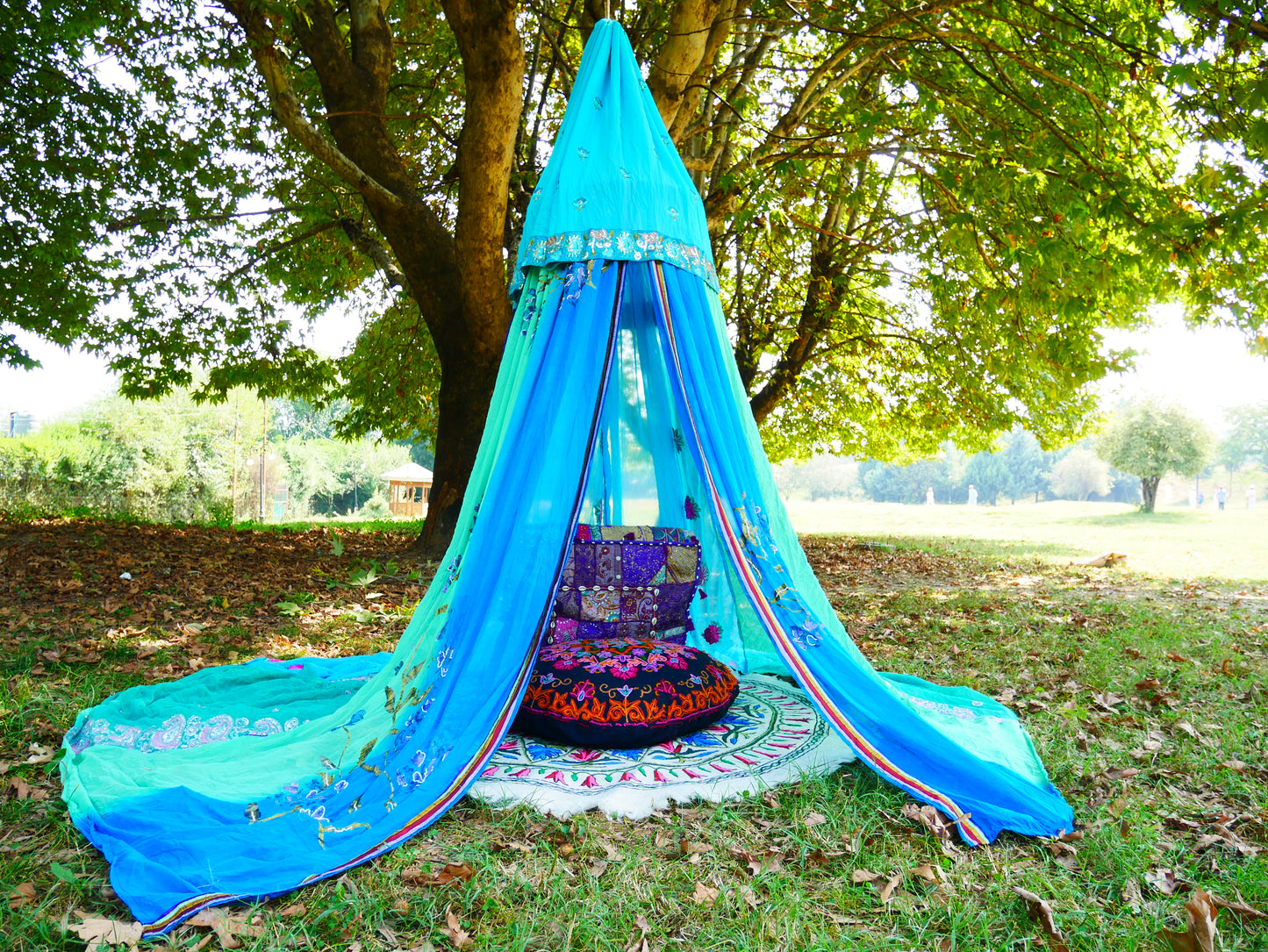 Saree canopy - indoor tent - bed canopy | bohemian wedding backdrop | Indian Hippie decor - floor seating area | meditation room - glamping