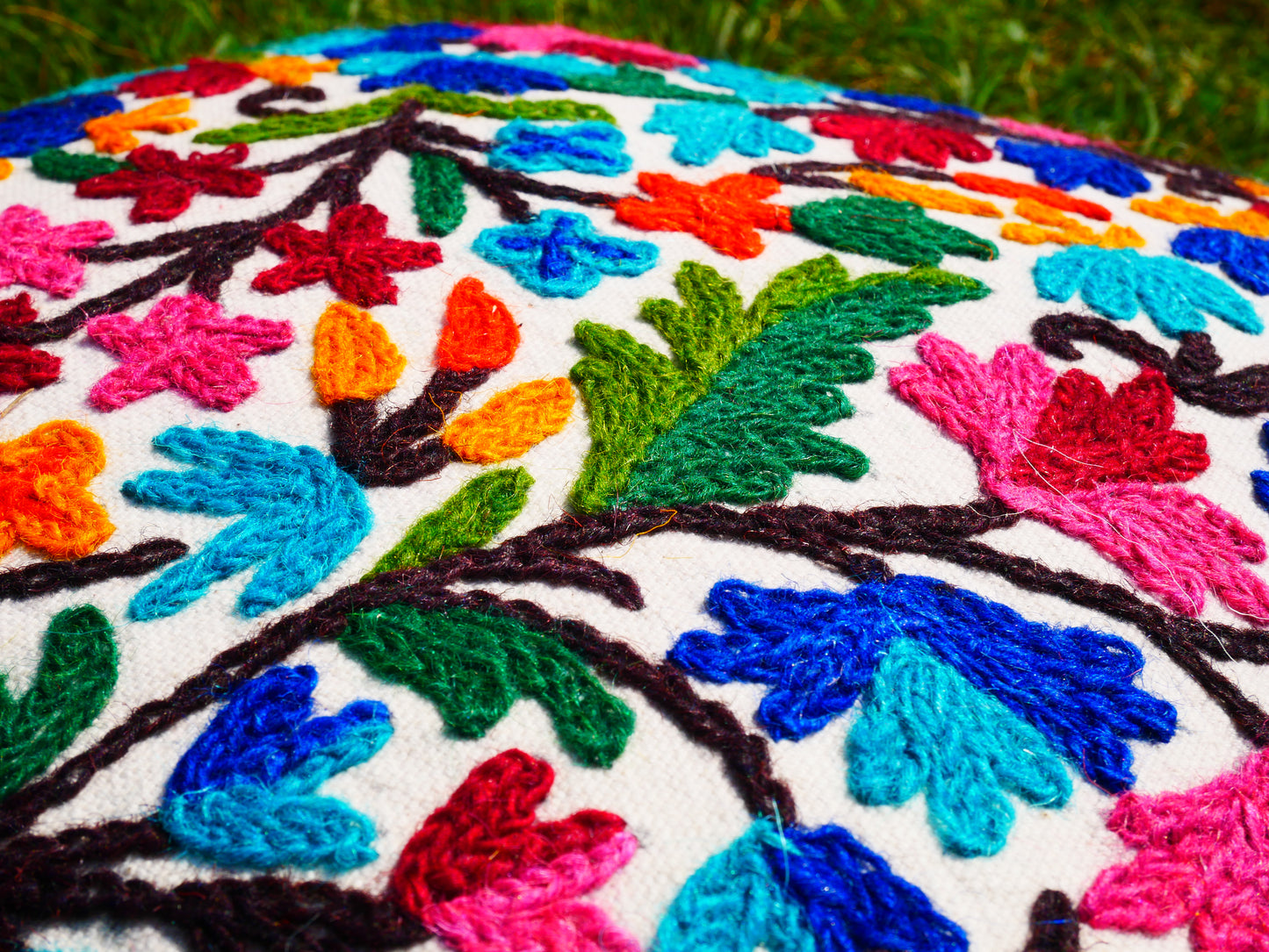 Artisan Kashmiri Embroidered Mandala Cushion Cover – Boho Hippie Floor Pillow for Meditation or Lounge Decor (Cover Only)