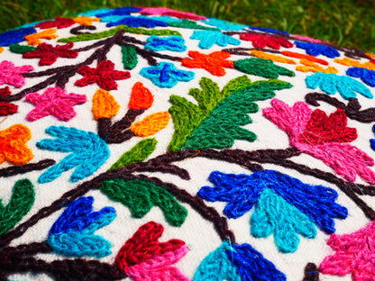 Artisan Kashmiri Embroidered Mandala Cushion Cover – Boho Hippie Floor Pillow for Meditation or Lounge Decor (Cover Only)