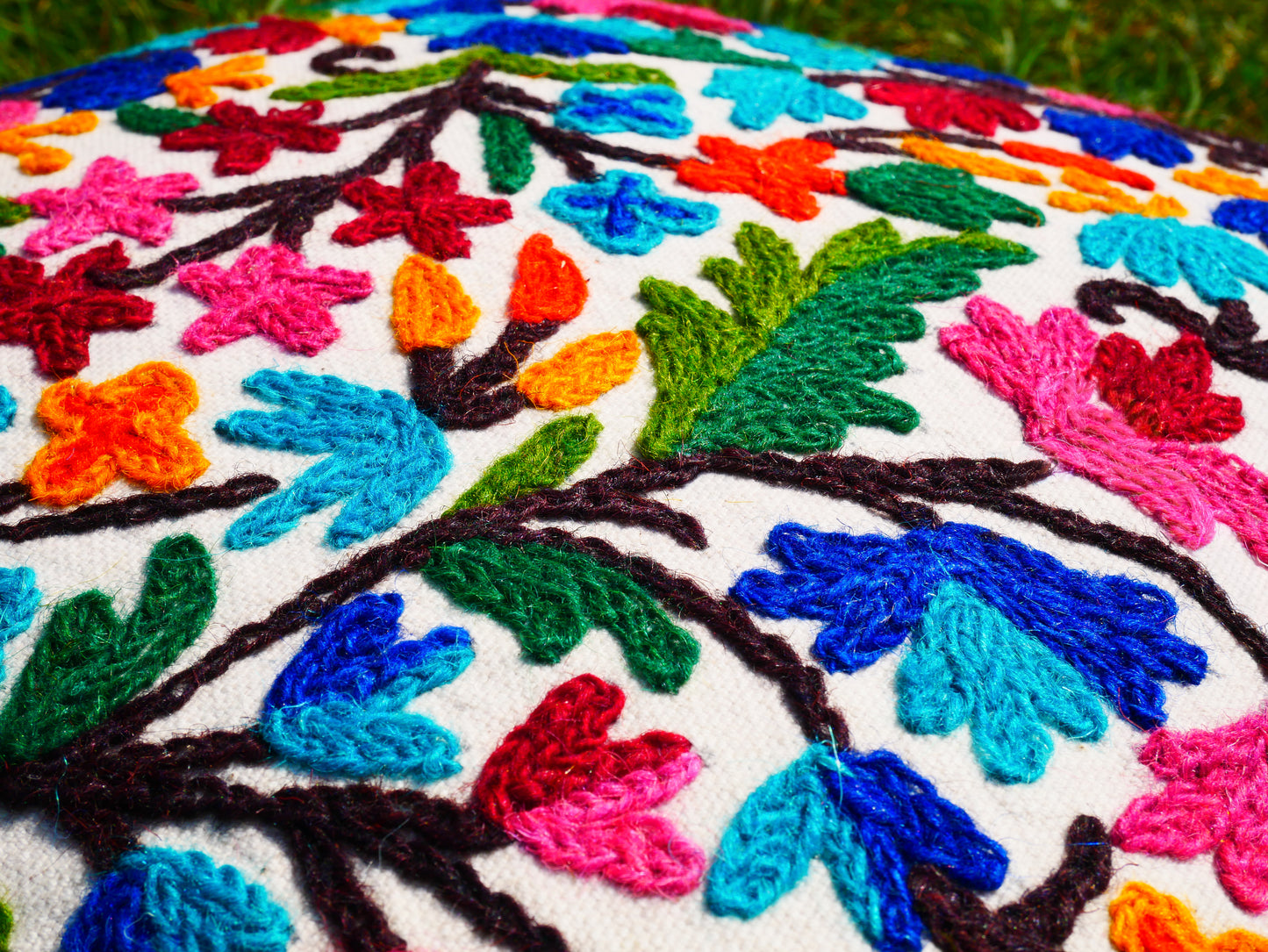 Kashmiri Meditation cushion Embroidery floor pillow cover, Hand embroidered flower Mandala - boho hippie floor seating | Cover only