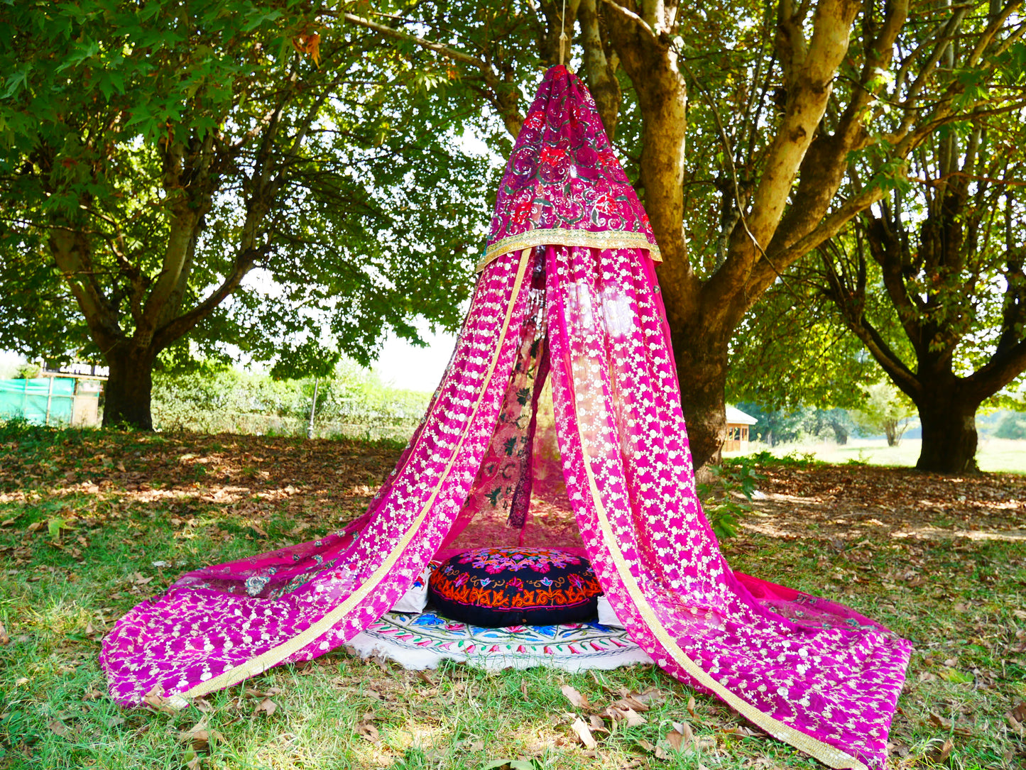 Saree canopy - indoor tent - bed canopy | bohemian wedding backdrop | Indian Hippie decor - floor seating area | meditation room - glamping