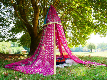 Saree canopy - indoor tent - bed canopy | bohemian wedding backdrop | Indian Hippie decor - floor seating area | meditation room - glamping