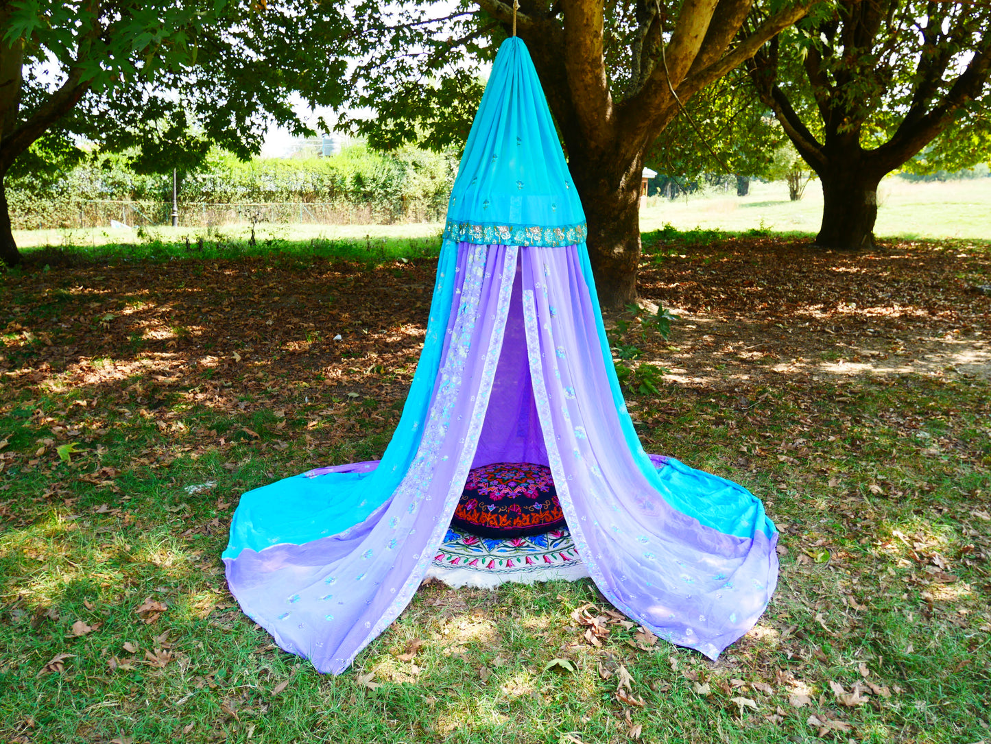 Saree tent Shanti canopy - boho bed canopy  | bohemian wedding backdrop - Hippie decor - floor seating area | meditation room