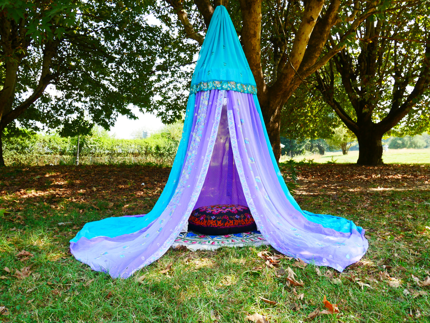 Saree tent Shanti canopy - boho bed canopy  | bohemian wedding backdrop - Hippie decor - floor seating area | meditation room