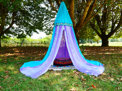Saree tent Shanti canopy - boho bed canopy  | bohemian wedding backdrop - Hippie decor - floor seating area | meditation room