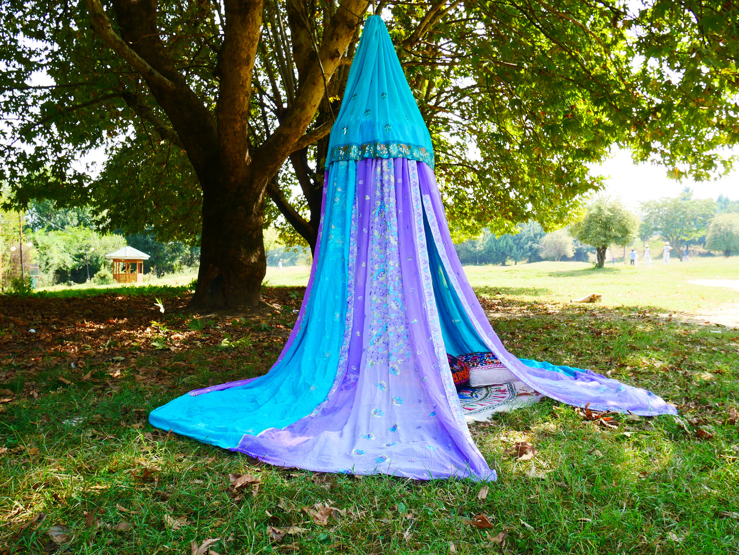 Saree tent Shanti canopy - boho bed canopy  | bohemian wedding backdrop - Hippie decor - floor seating area | meditation room