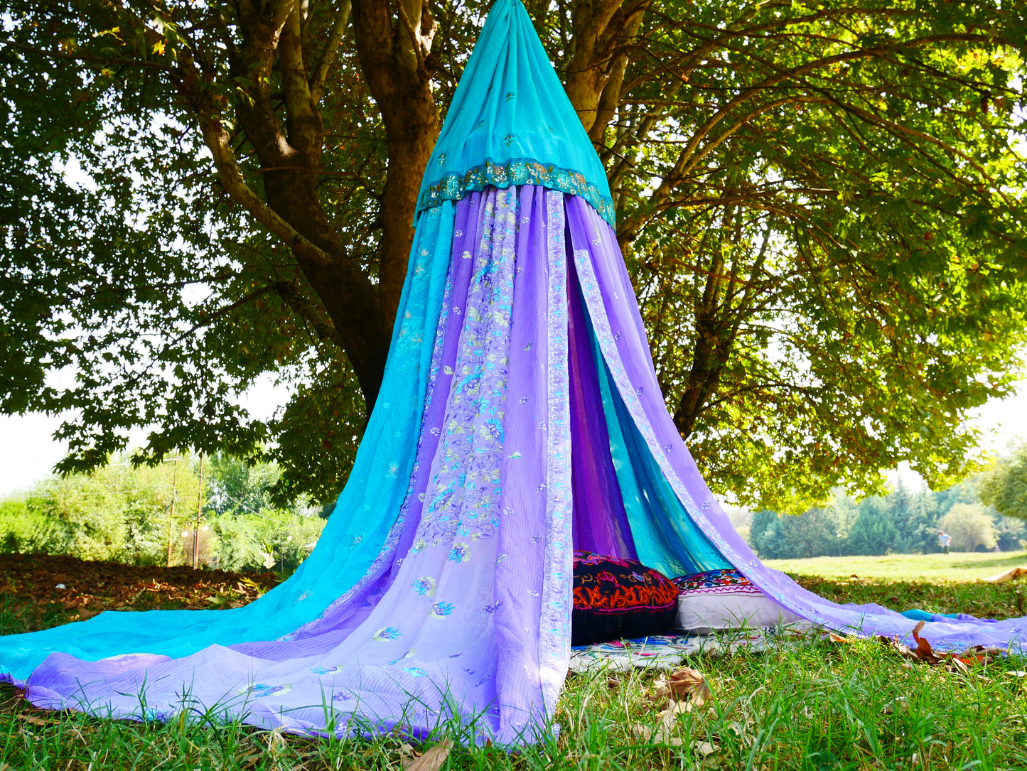 Saree tent Shanti canopy - boho bed canopy  | bohemian wedding backdrop - Hippie decor - floor seating area | meditation room