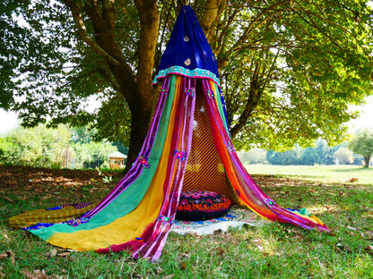 Boho canopy Saree tent - bed canopy  | hippie decor - Shanti baldachin for Meditation Spaces Kids play tent