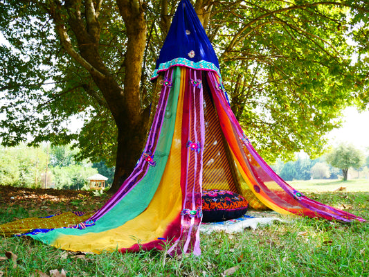 Boho canopy Saree tent - bed canopy  | hippie decor - Shanti baldachin for Meditation Spaces Kids play tent