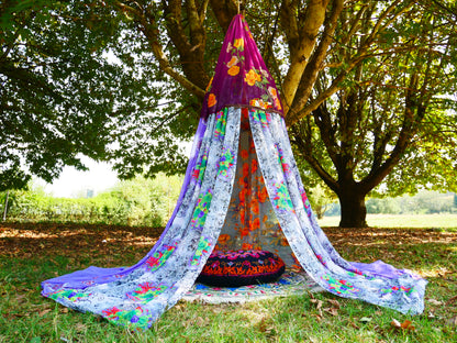 Saree tent Indian canopy - boho bed canopy  | bohemian wedding backdrop - Hippie decor - floor seating area | meditation room - Shanti baldachin
