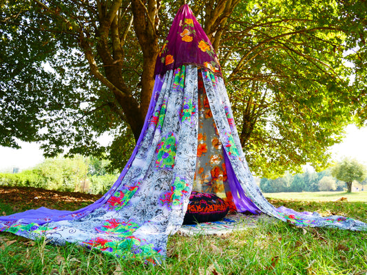Saree tent Indian canopy - boho bed canopy  | bohemian wedding backdrop - Hippie decor - floor seating area | meditation room - Shanti baldachin