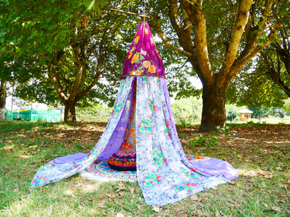 Saree tent Indian canopy - boho bed canopy  | bohemian wedding backdrop - Hippie decor - floor seating area | meditation room - Shanti baldachin