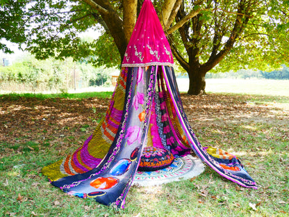 Boho canopy Saree tent - bed canopy  | hippie decor - Shanti baldachin for Meditation Spaces or Reading nooks