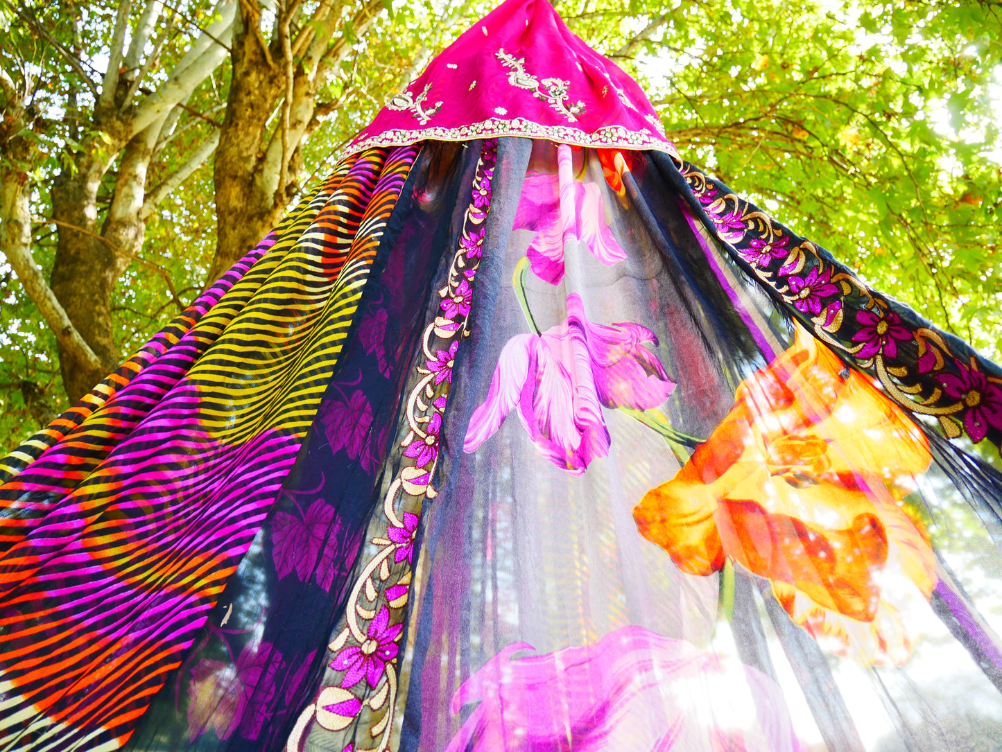 Boho canopy Saree tent - bed canopy  | hippie decor - Shanti baldachin for Meditation Spaces or Reading nooks