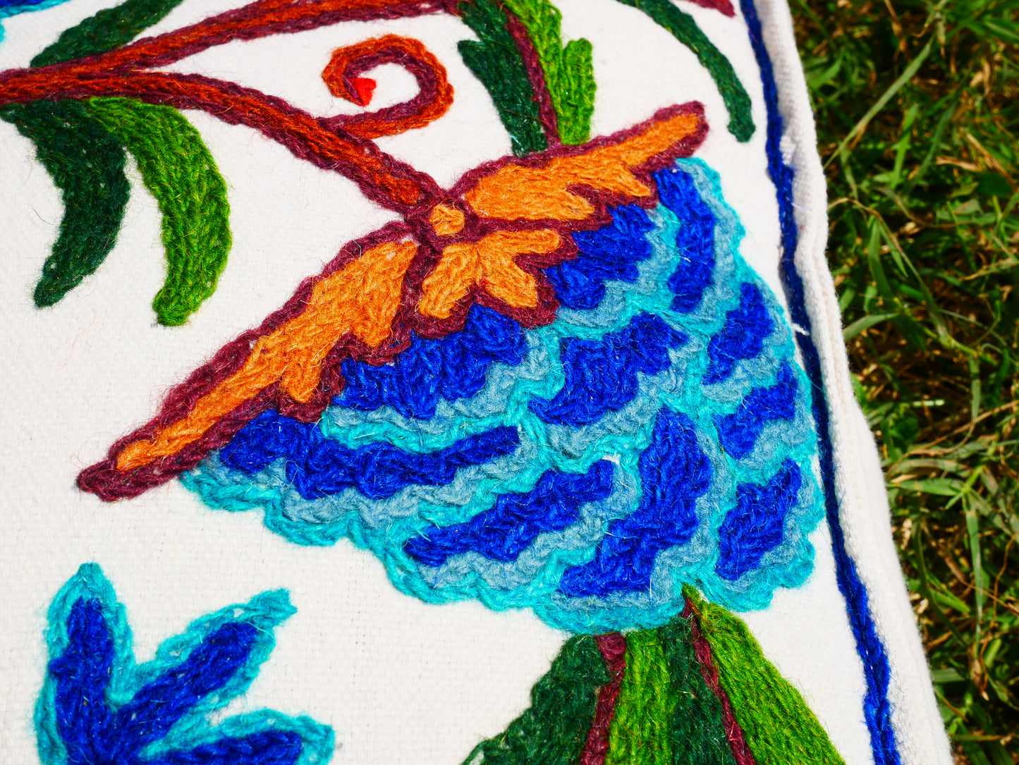 Kashmiri Meditation Cushion Covver – Hand Embroidered Floral Design