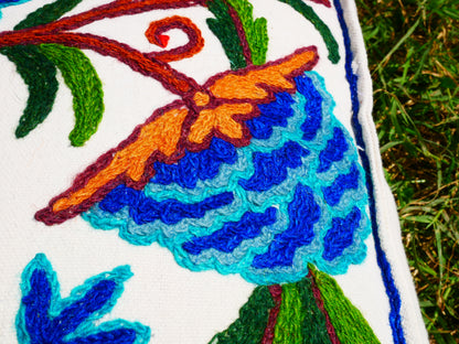 Kashmiri Meditation Cushion Covver – Hand Embroidered Floral Design