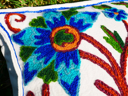 Kashmiri Meditation Cushion Covver – Hand Embroidered Floral Design