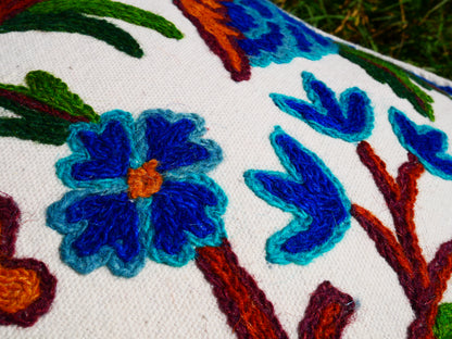 Kashmiri Meditation Cushion Covver – Hand Embroidered Floral Design