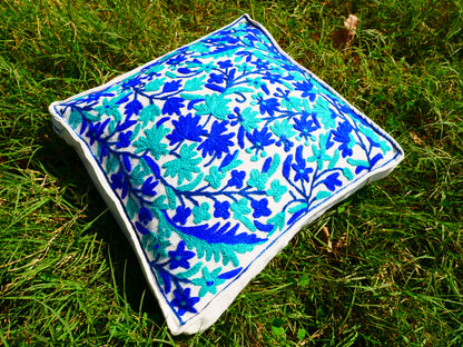 Artisan Kashmiri Embroidered Mandala Cushion Cover – Boho Hippie Floor Pillow for Meditation or Lounge Decor (Cover Only)