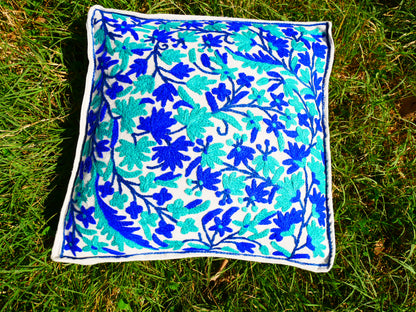 Artisan Kashmiri Embroidered Mandala Cushion Cover – Boho Hippie Floor Pillow for Meditation or Lounge Decor (Cover Only)