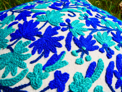 Artisan Kashmiri Embroidered Mandala Cushion Cover – Boho Hippie Floor Pillow for Meditation or Lounge Decor (Cover Only)