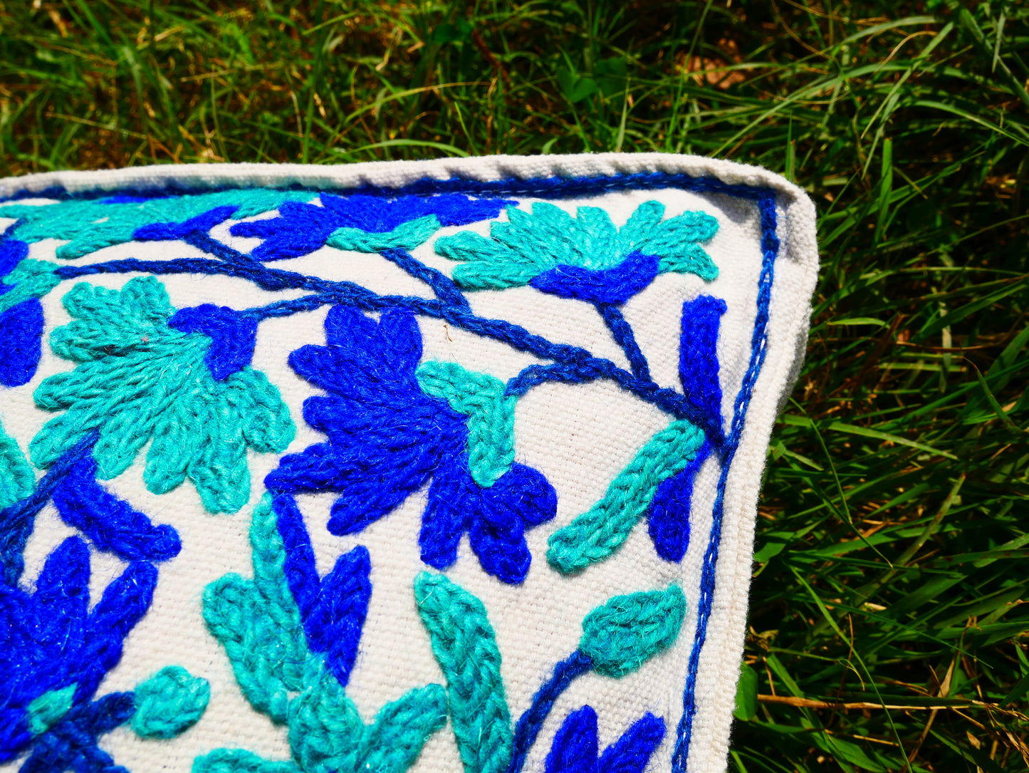 Artisan Kashmiri Embroidered Mandala Cushion Cover – Boho Hippie Floor Pillow for Meditation or Lounge Decor (Cover Only)