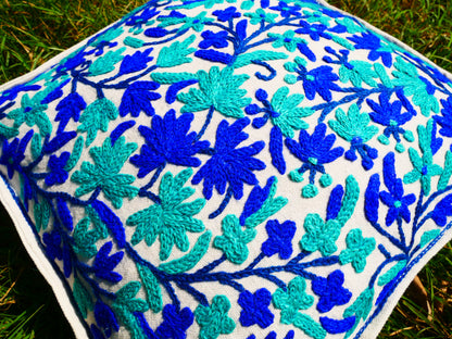 Artisan Kashmiri Embroidered Mandala Cushion Cover – Boho Hippie Floor Pillow for Meditation or Lounge Decor (Cover Only)