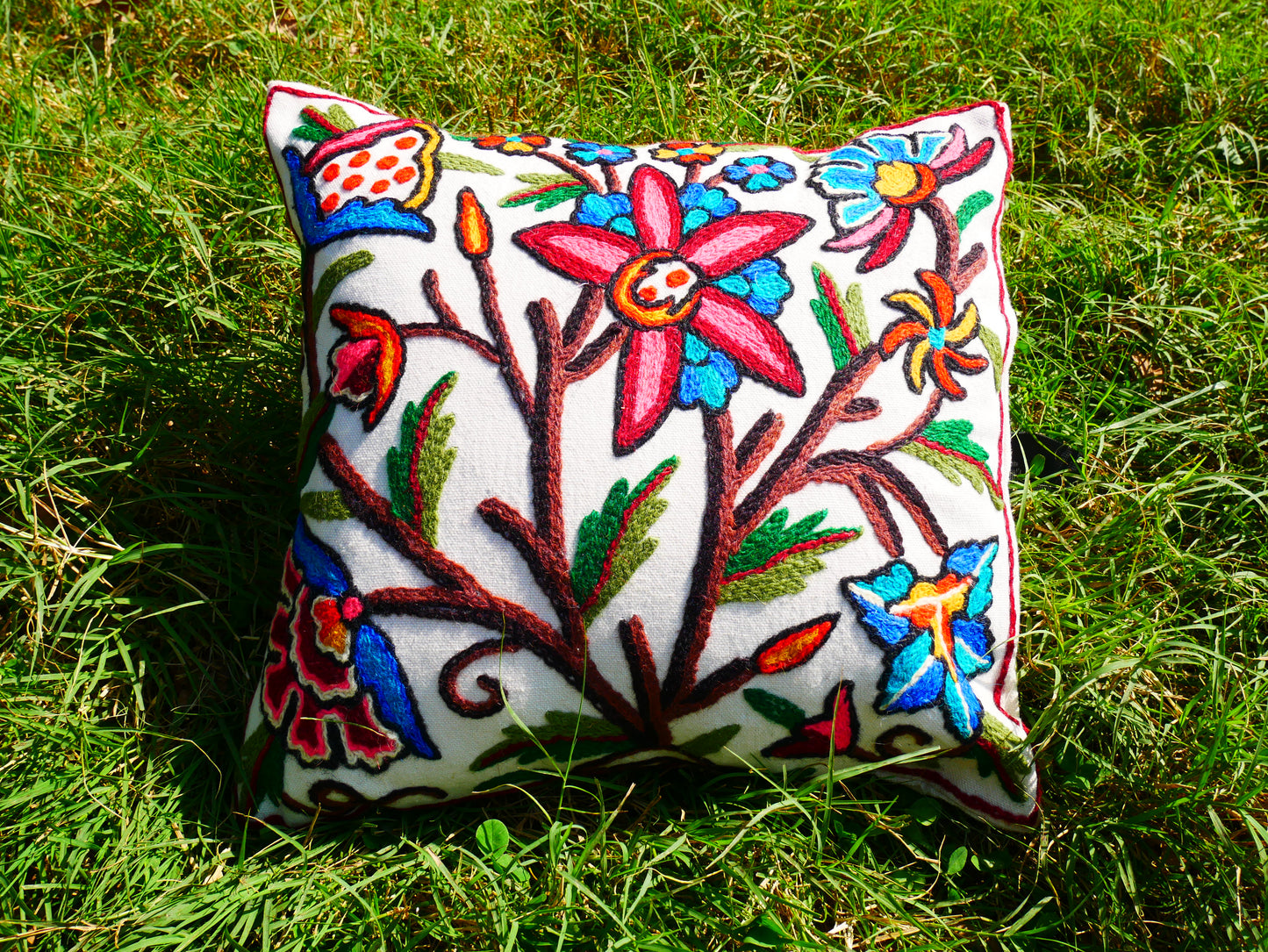 Kashmiri Embroidery pillow "Duanz Dar" Crewel Pillow Covers: Handcrafted by Artisans 16x16 inches
