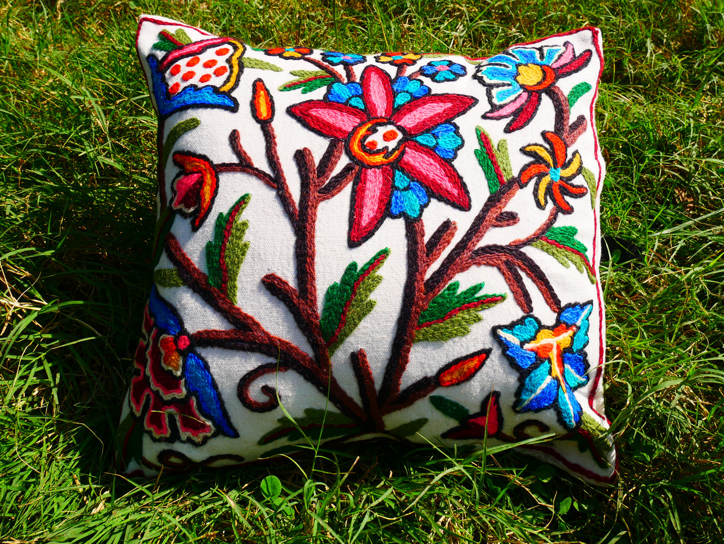 Kashmiri Embroidery pillow "Duanz Dar" Crewel Pillow Covers: Handcrafted by Artisans 16x16 inches