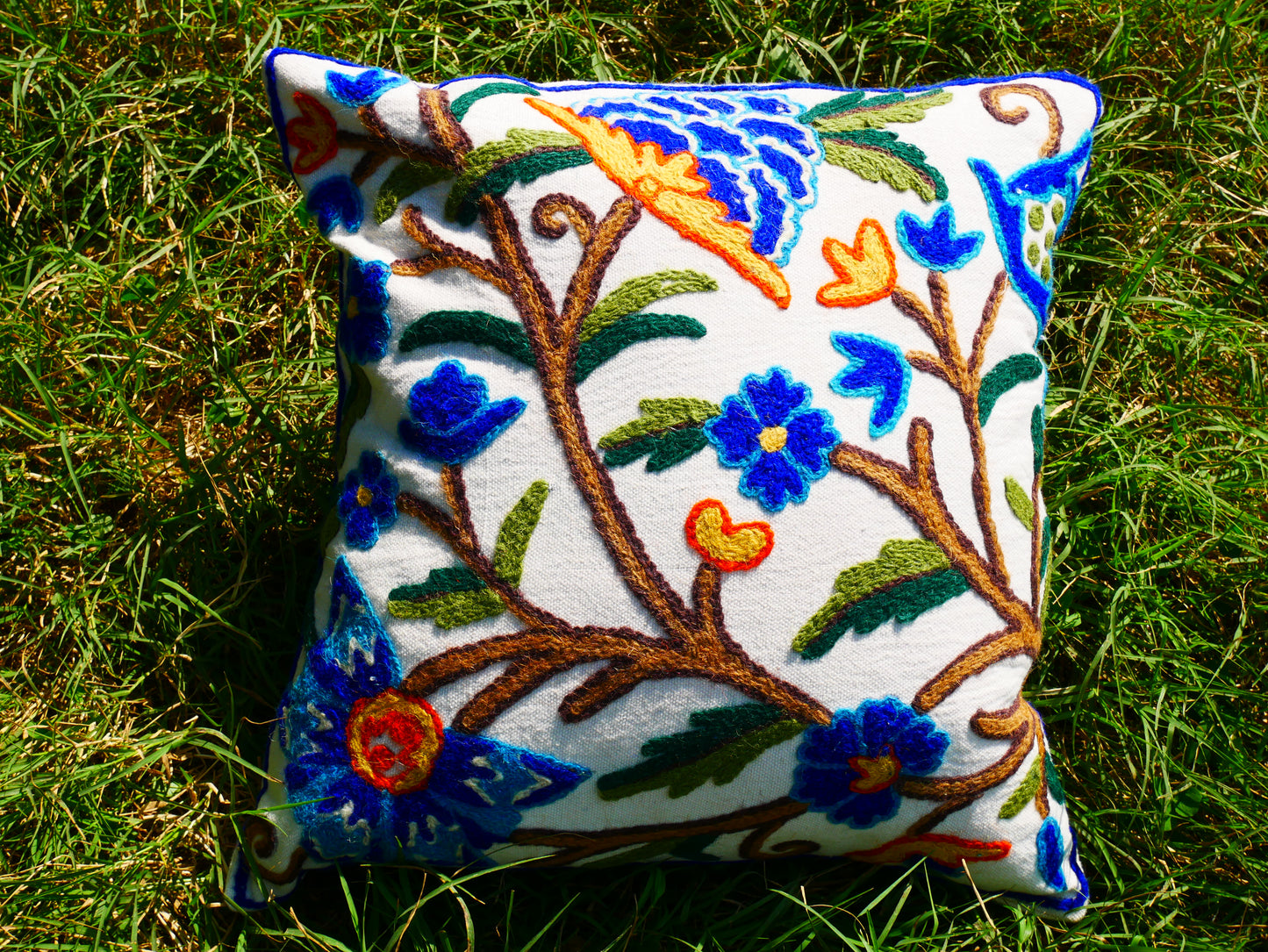 Kashmiri Embroidery pillow "Duanz Dar" Crewel Pillow Covers: Handcrafted by Artisans 16x16 inches