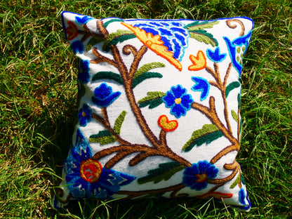 Kashmiri Embroidery pillow "Duanz Dar" Crewel Pillow Covers: Handcrafted by Artisans 16x16 inches