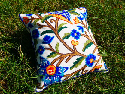 Kashmiri Embroidery pillow "Duanz Dar" Crewel Pillow Covers: Handcrafted by Artisans 16x16 inches