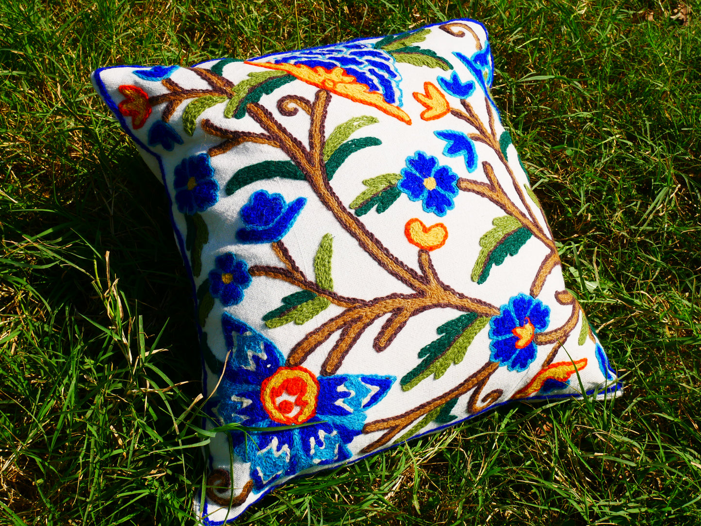 Kashmiri Embroidery pillow "Duanz Dar" Crewel Pillow Covers: Handcrafted by Artisans 16x16 inches