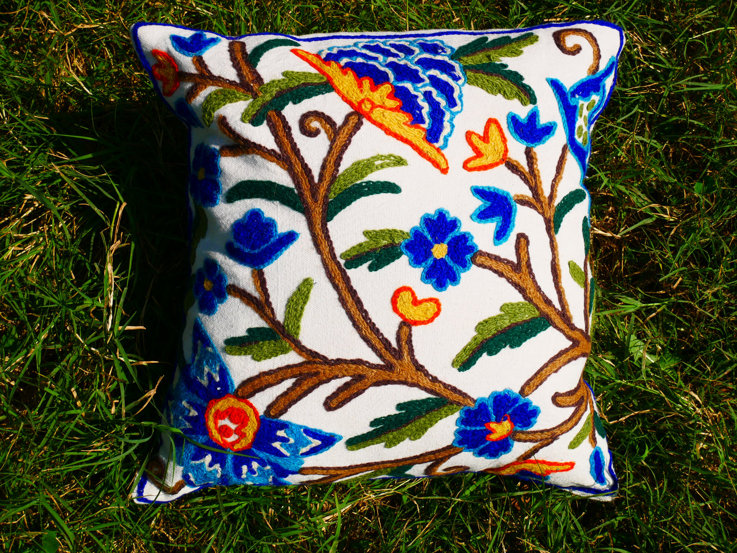Kashmiri Embroidery pillow "Duanz Dar" Crewel Pillow Covers: Handcrafted by Artisans 16x16 inches
